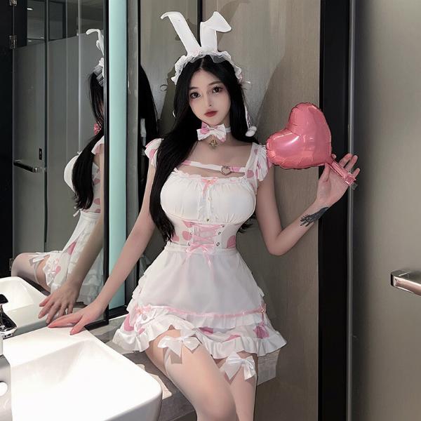 Đồ ngủ cosplay thỏ lolita pink dáng váy kèm tai và vòng đeo cổ