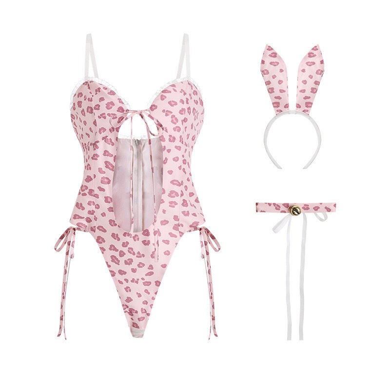 Đồ ngủ cosplay thỏ bunny pink kèm tai và vòng đeo cổ