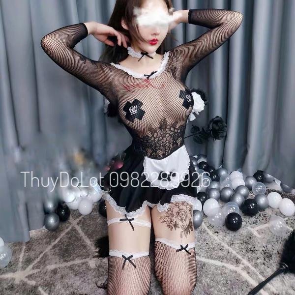 Bodystocking lưới toàn thân hầu gái sexy maid
